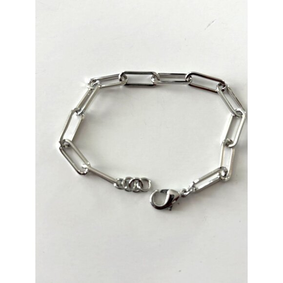 Silver Paperclip Chain Bracelet With Lobster Clasp - Picture 2 of 5